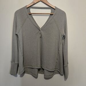 Sadie & Sage Green Waffle Knit Long Sleeve Shirt Sz Xs